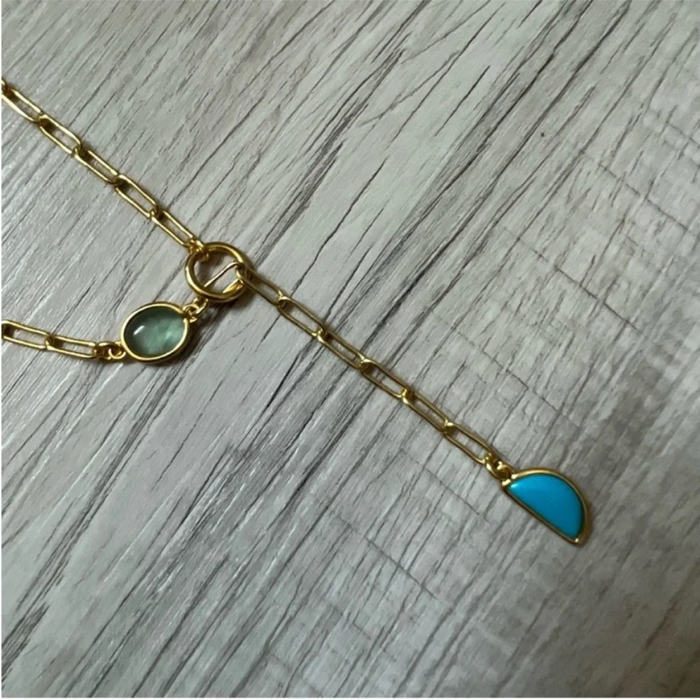 NEW MADEWELL Stone Collection Green Apophyllite Necklace Vintage Gold Turquoise - Picture 5 of 8